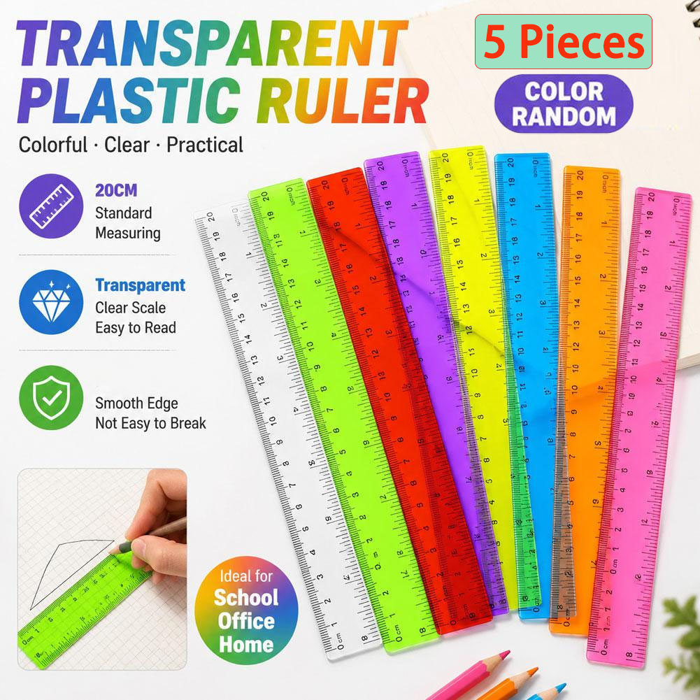 ไม้บรรทัดพลาสติกสีสุ่ม 5 ชิ้น, - Ruler Set Transparent บทวิจารณ์และราคา